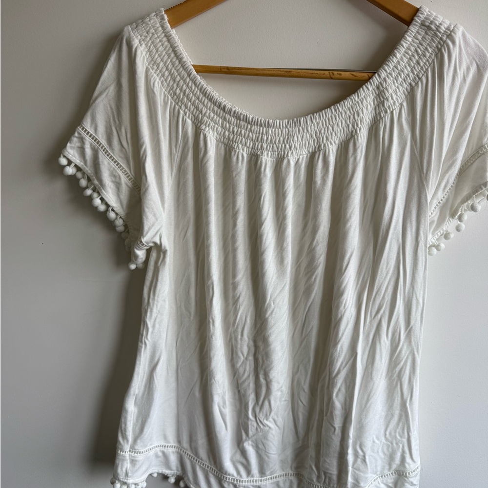 White Pom-Pom Trim Women's Top